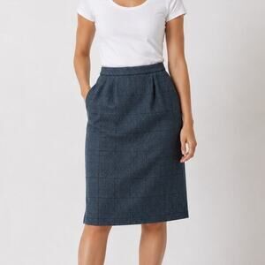 Country Shop Steel Blue Plaid Pencil Midi Skirt